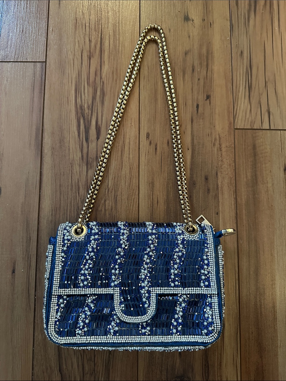 Embellished Blue Beaded Shoulder Bag